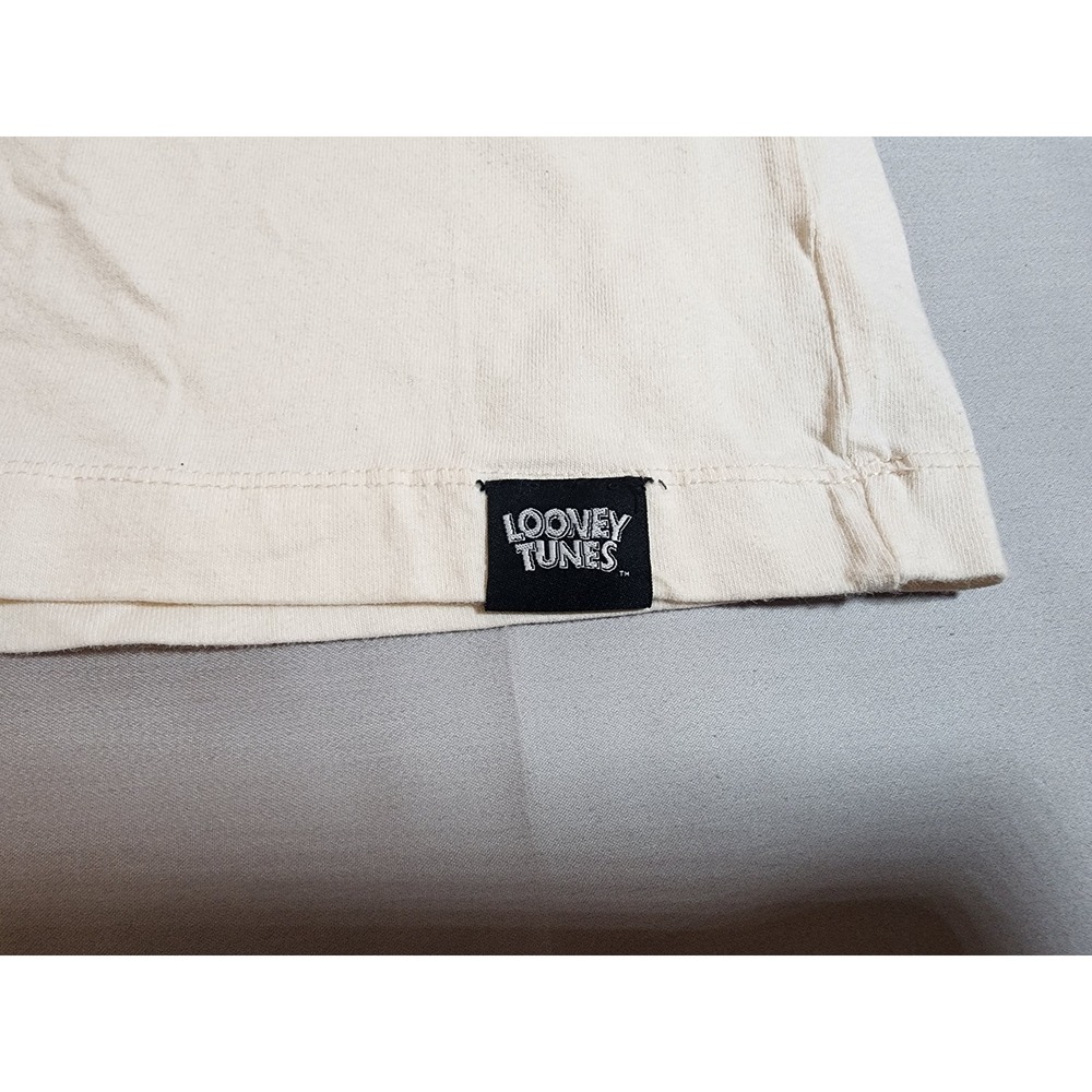 Zara Looney Tunes Bugs Bunny Graphic T-Shirt Mens Large Cream Felt Detail Logo - Picture 6 of 11